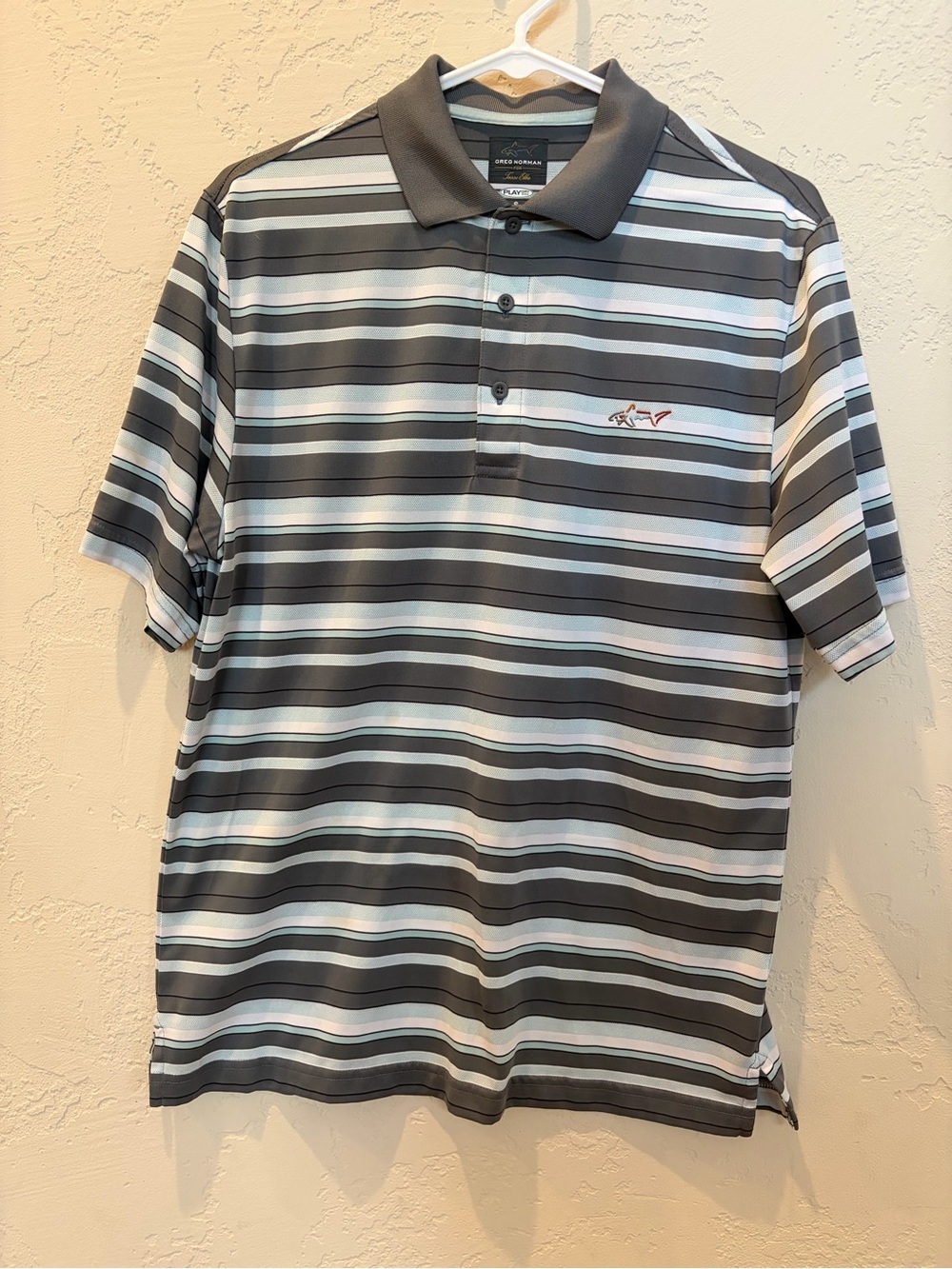Greg Norman Collection Men's Gray & White Striped Polo